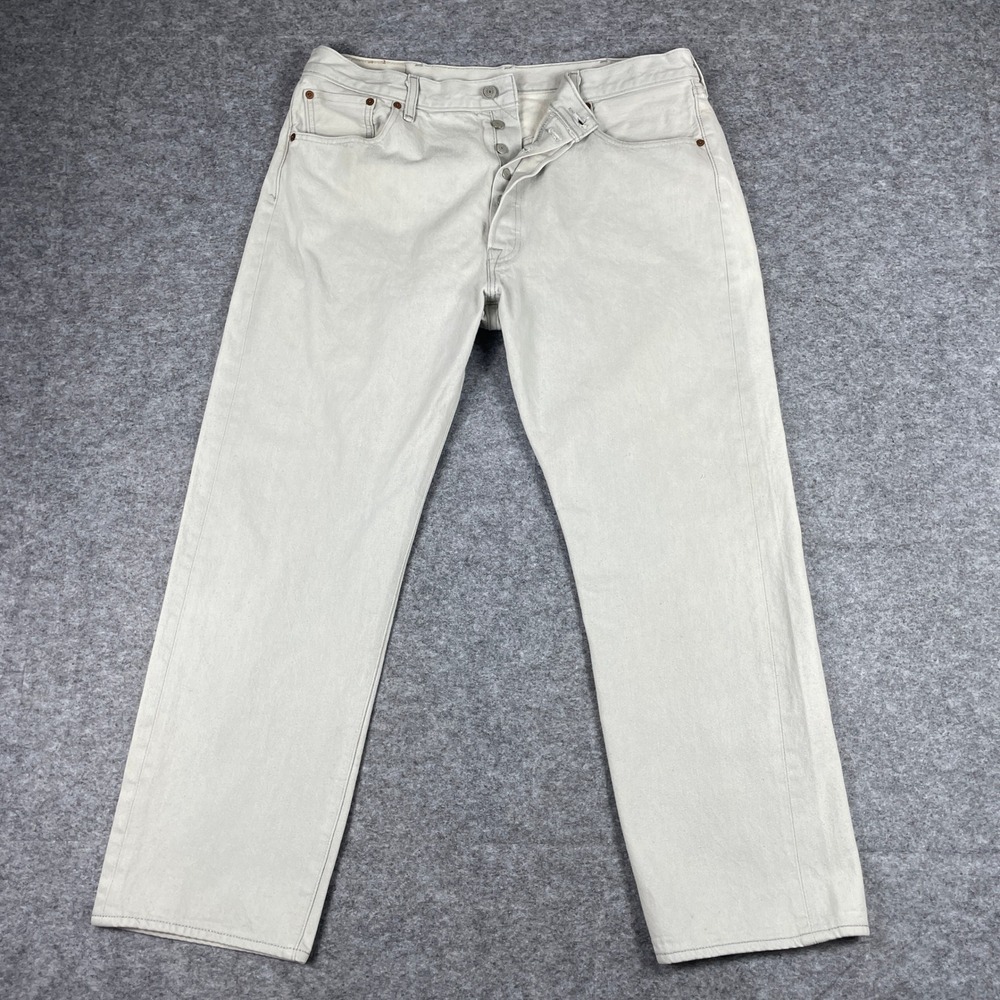 Levis 501XX Jeans Mens 40x32 (Fits 36x28.5) Beige Shrink To Fit Straight Denim